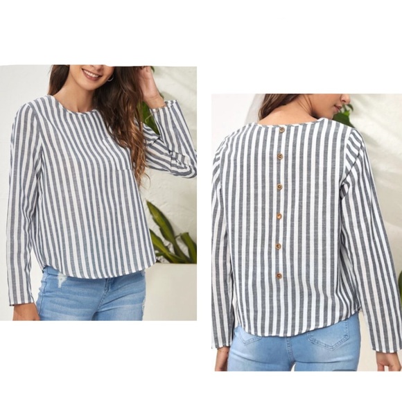 SHEIN Tops - SHEIN Chest Pocket Button Back Striped Top size medium
